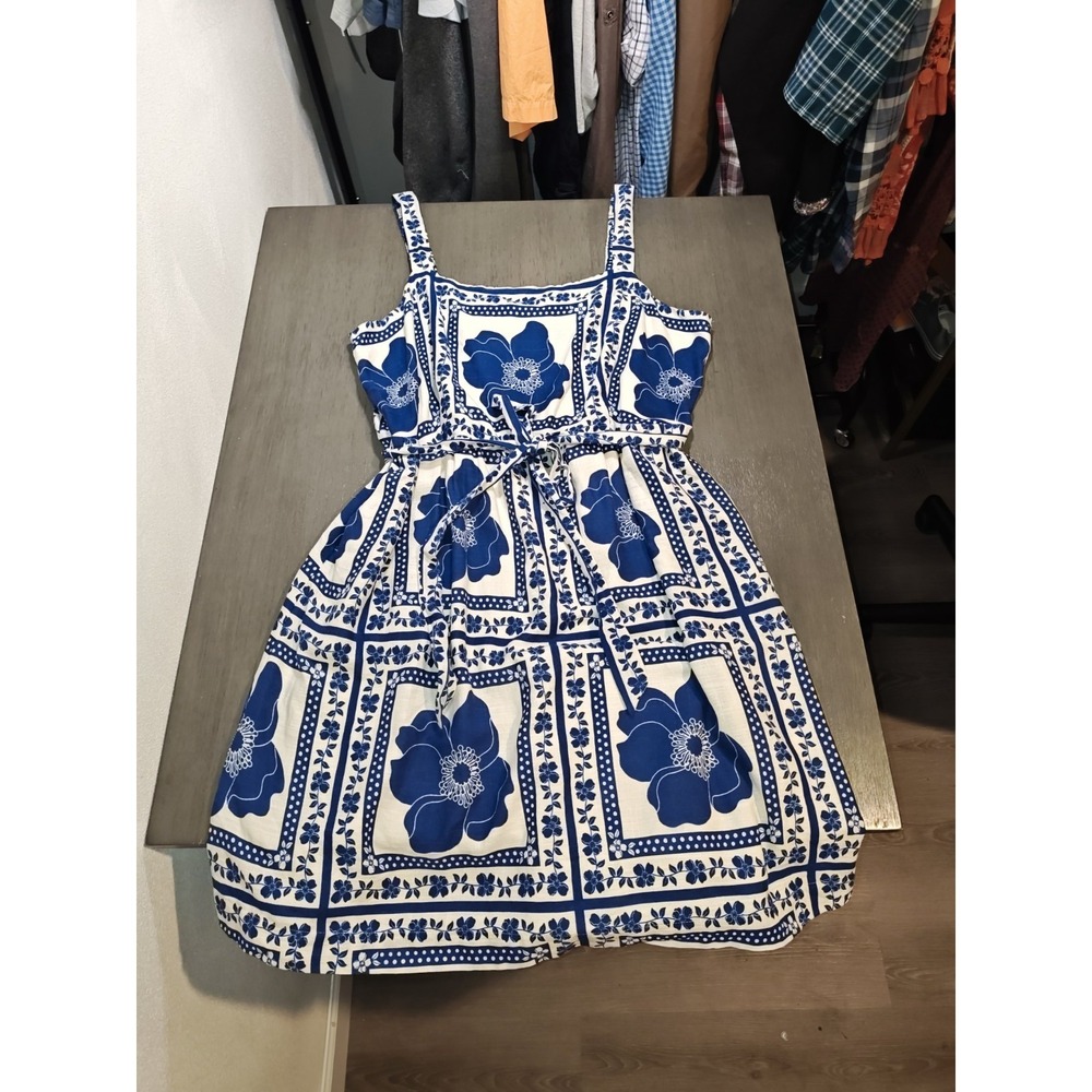 Draper James RSVP Womens XXL Blue White Floral Tie Waist Fit Flare Sundress - Picture 10 of 16